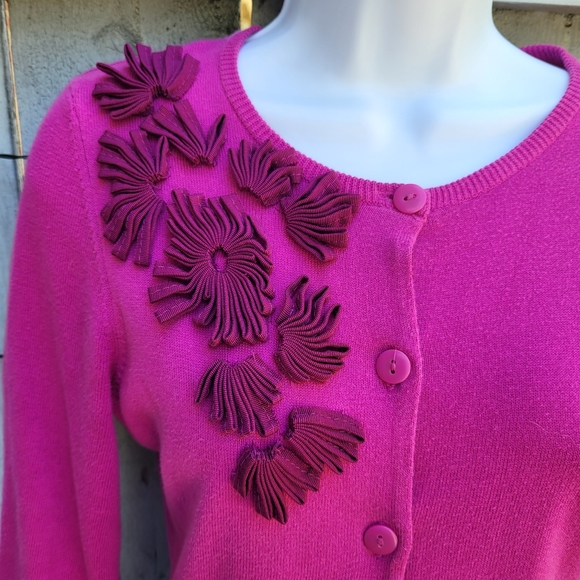 Anthropology Tabitha BarbieCore Fuscia Button Down Embellished Cardigan - Picture 7 of 8